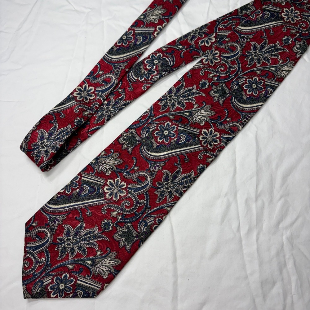 FZ Silk Necktie Mens Red Navy Blue Paisley Floral Classic Wide Silk Tie USA Made